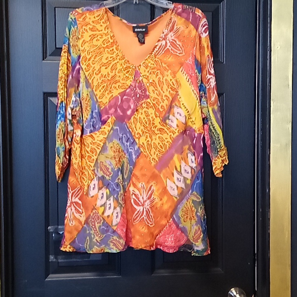 Desigual Colorful Patchwork Blouse with Orange and Purple